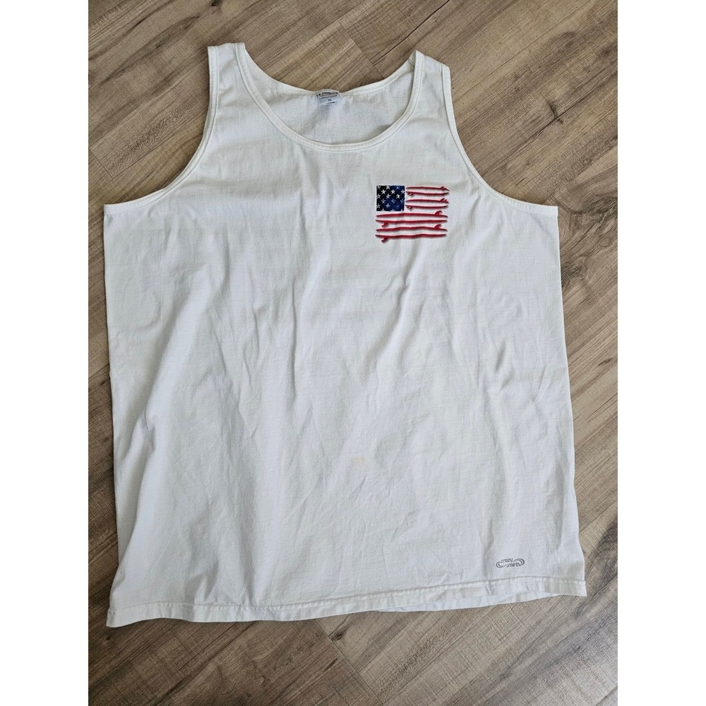 Crazy Shirts Hawaii Mens XLWhite Tank Top American Flag Surfboard Graphic Cotton